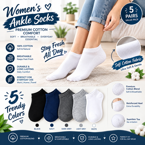 Ankle Socks for Women with Pack of 5